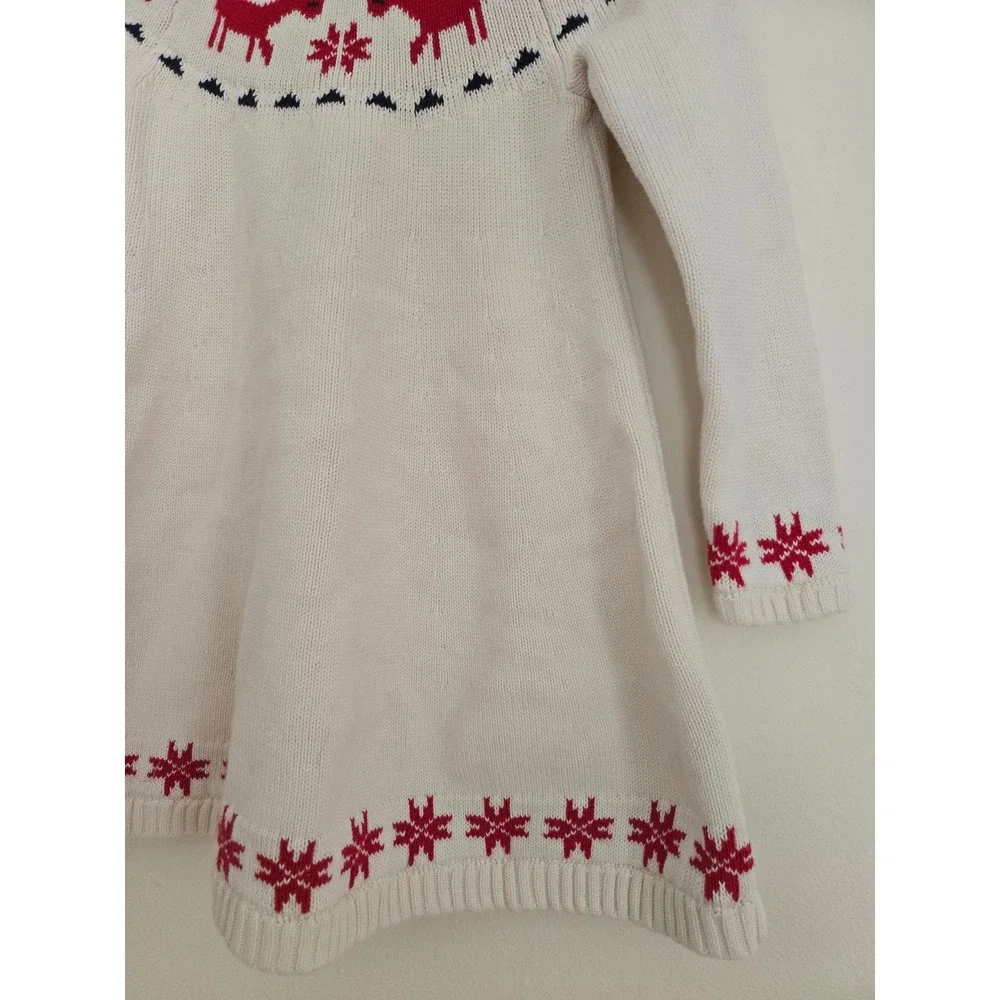 Hanna Andersson Girls Reindeer Fair Isle Sweater Dress White Red Size 100 US‎ 4T